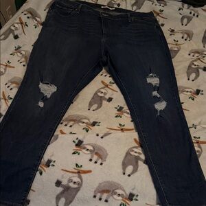 Levi's Dark Blue Distressed Straight Leg Jeans